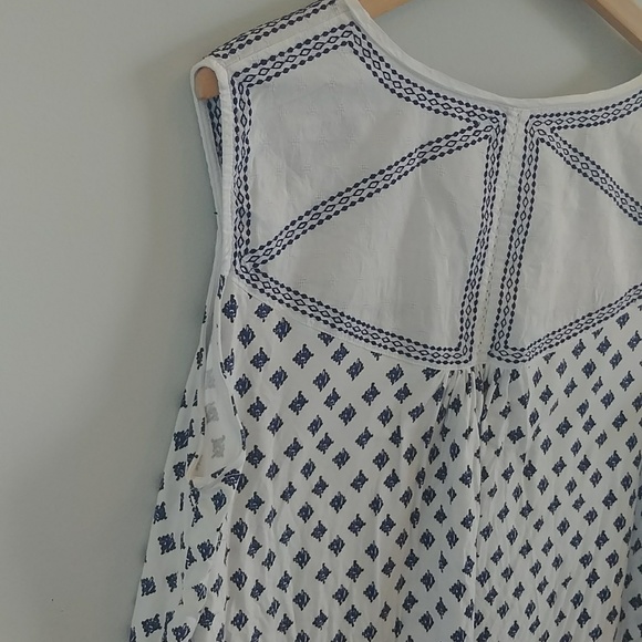 Dalia Boho Sleeveless White And Blue Embroidered Design Tunic Neckline Top - Picture 6 of 12